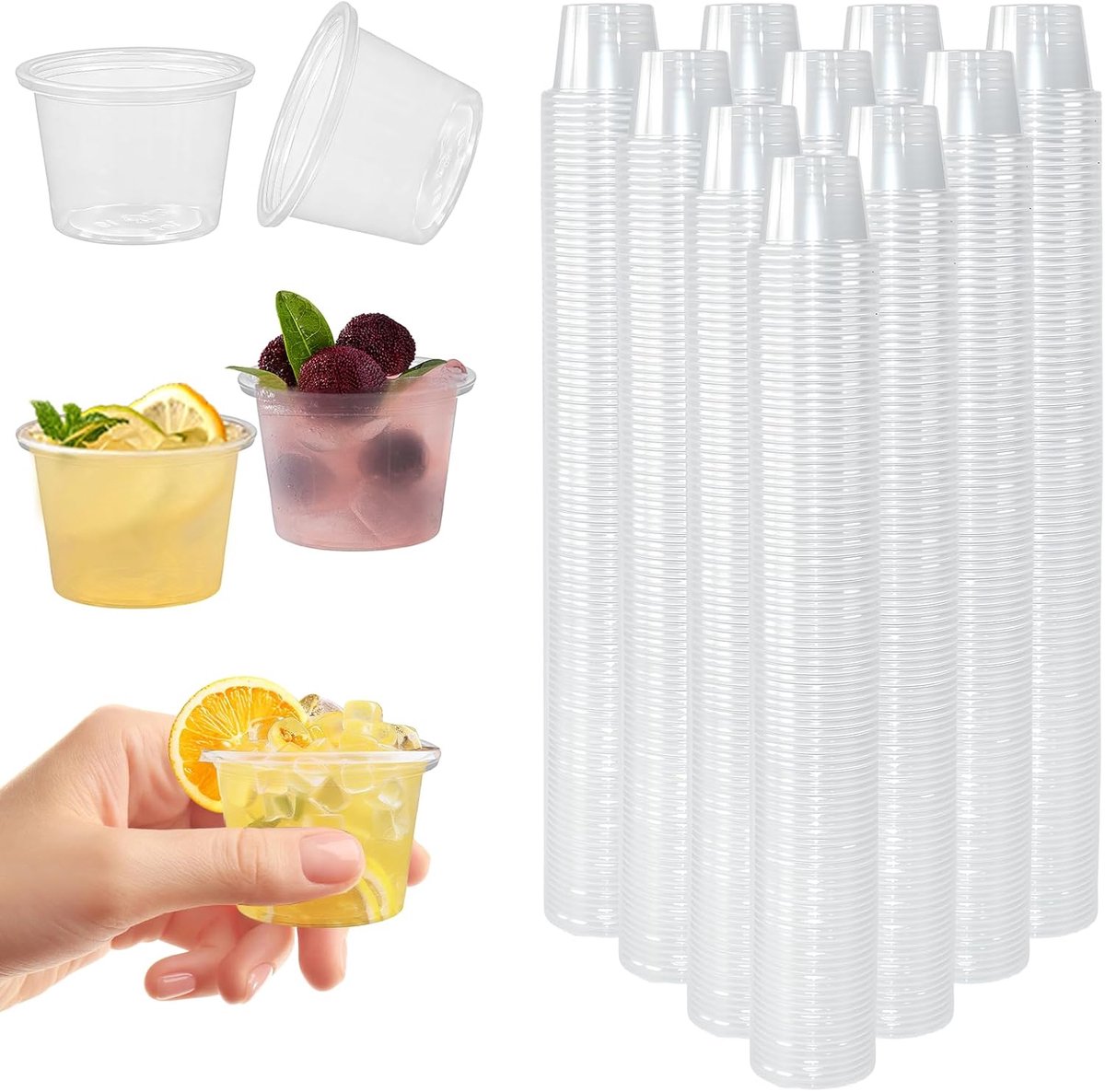 500 stuks shotbekers, 25 ml, borrelglazen, drinkbekers, borrelbekers, transparante prikjes, korte bekers, shotglazen, shotbekers, probeerbekers, mini-kleine bekers voor feestjes, Jello Shots