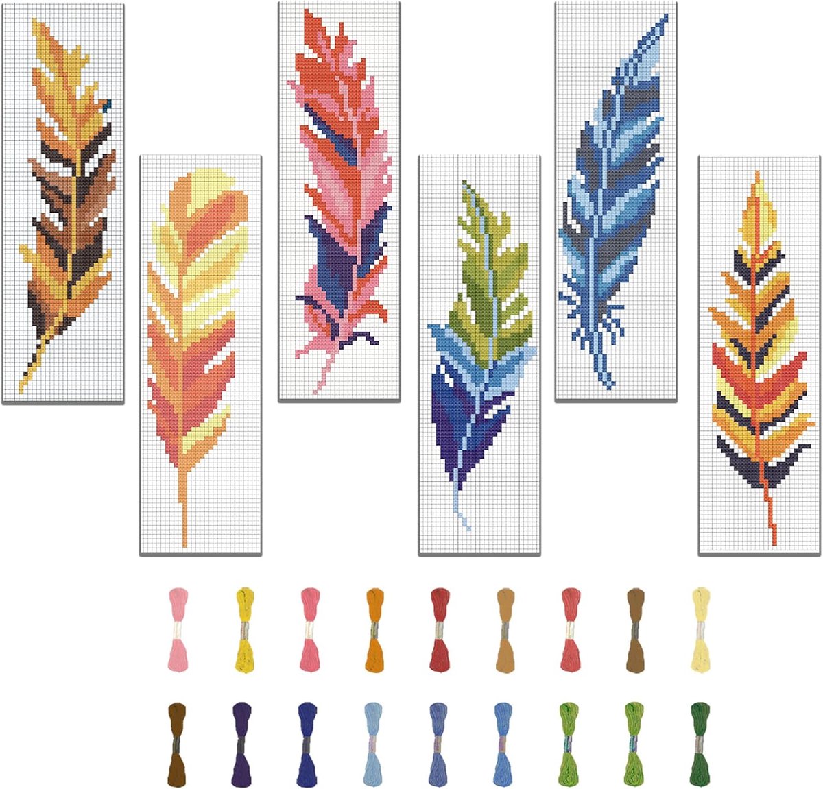 6 Set bladwijzer kruissteek kits met instructies veer patroon punch naald kit voor beginners maken voor cadeau
