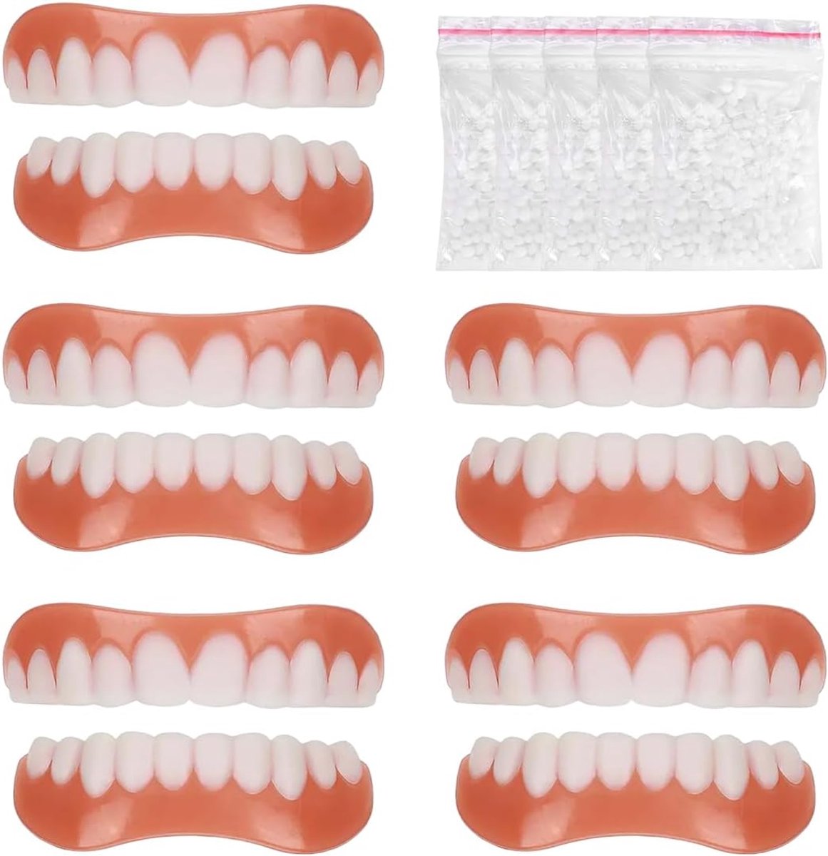 5 paar veneers tanden om op te zetten met tandgel, voor tanden Tijdelijke cosmetische tandbedekking Nep-tandprothese Kunsttanden Cadeauset