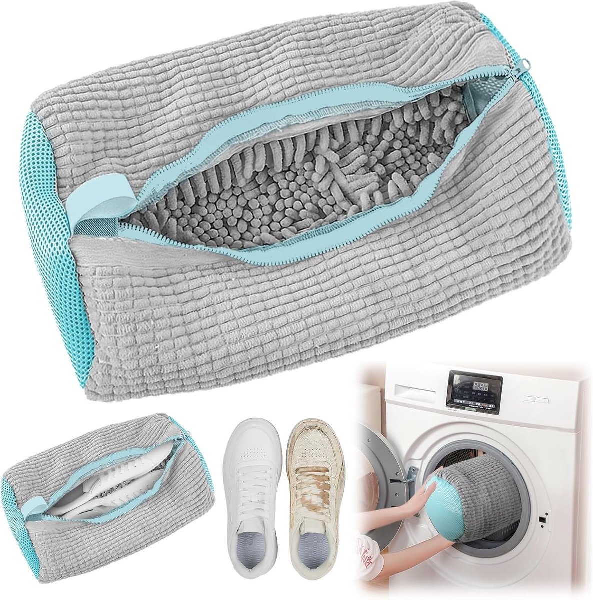 Multifunctionele Waszak voor Schoenen - Herbruikbare Bescherming voor Alle Schoenen en Wasmachine (Grijs)