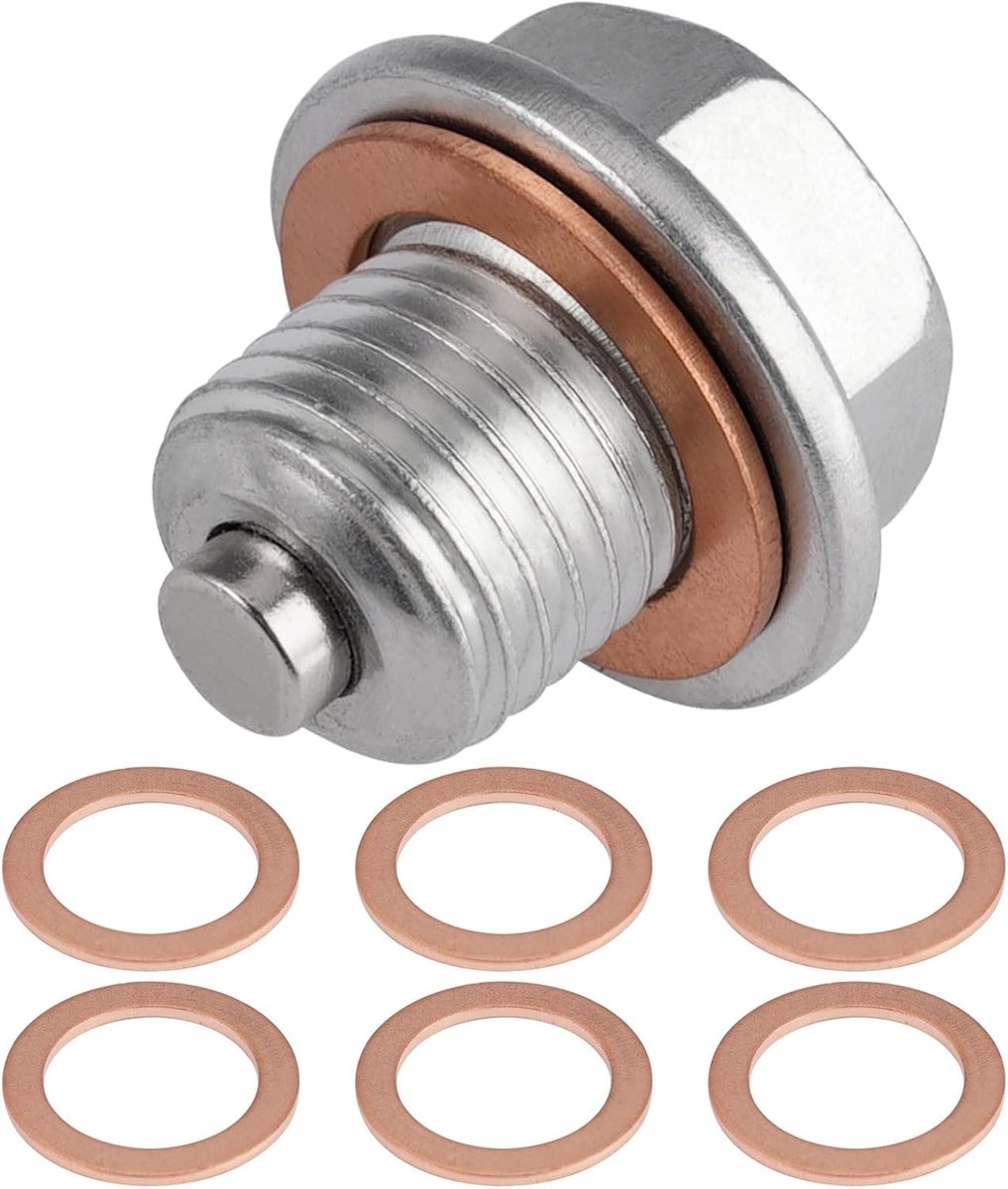 Magnetische Olieaftapplug M14x1.5, Magnetische Motorolie Aftapplug | Roestvrij Staal Oliepan Aftapmoer, met 6 Stuks Koperen Afdichtring, Oliebehuizing Aftapplug, Voor Auto's, Motoren, Boten