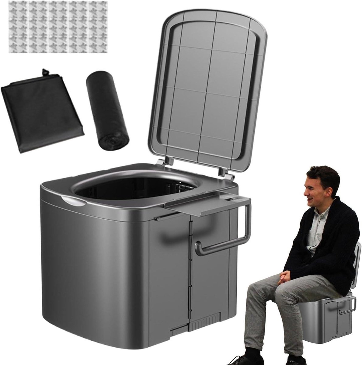 Draagbaar Toilet - Opvouwbaar Potje - Kamperen Wandelen - Zwaar Belastbaar - 35.5x15.5x35.5 cm - Zwart