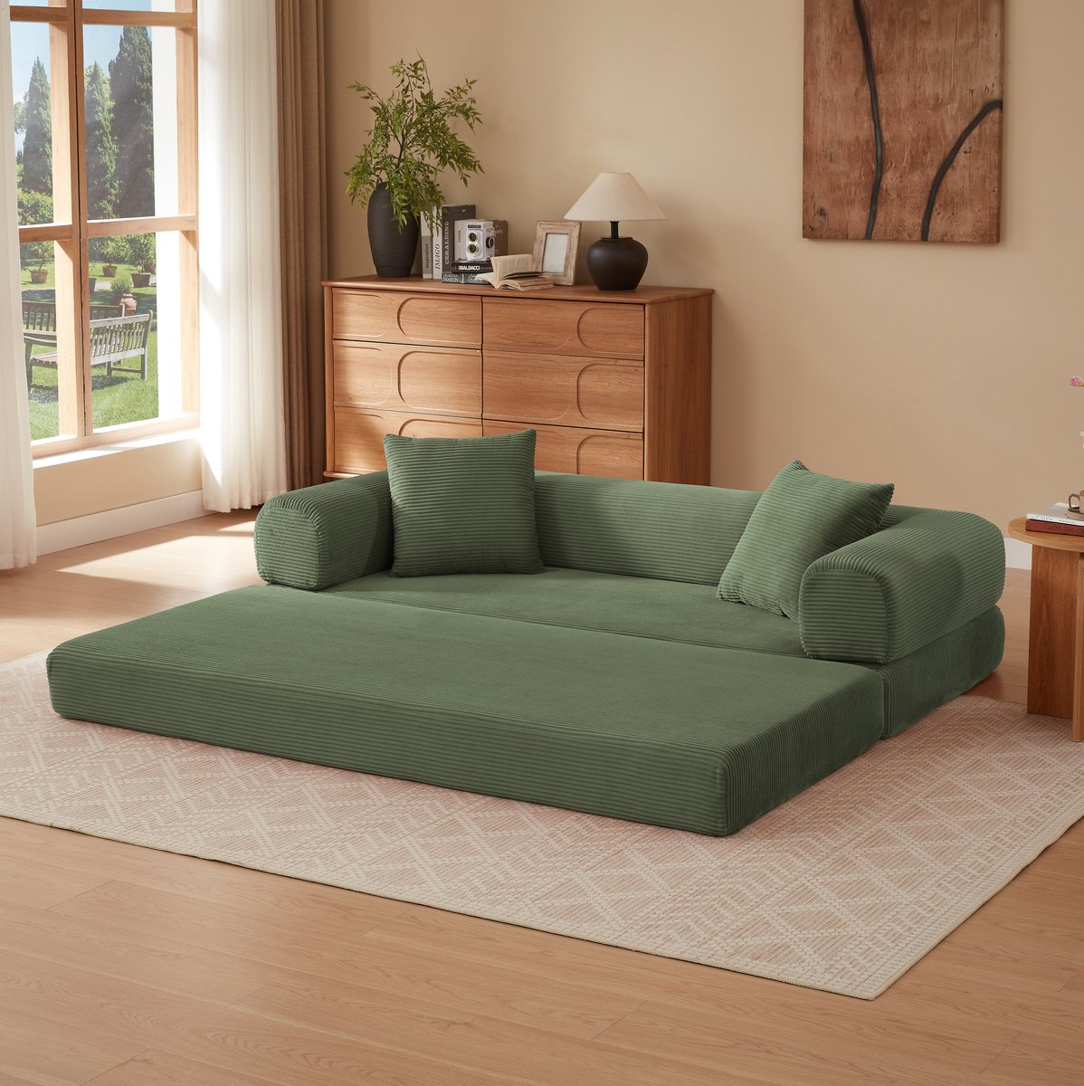 MODENUIT Slaapbank 195 cm - Opvouwbaar - Voor Woonkamer En Slaapkamer - Velvet En Schuim - Groen