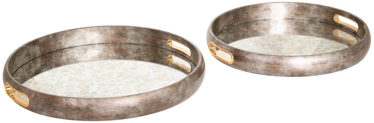 Lot de 2 plateaux ronds Zora argent vieilli