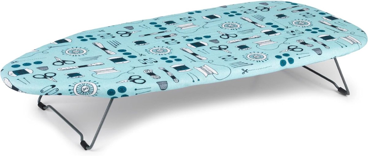 KIRA® Tafelstrijkplank - 73 x 31 cm - Inklapbare Strijktafel - Luxe Strijkplank met Katoenen Hoes - Blauw - 73cm x 15cm x 31cm