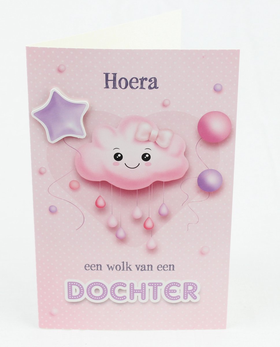 Wenskaart | 6 stuks | ADIOS applicatiekaart hoera, een wolk van een dochter