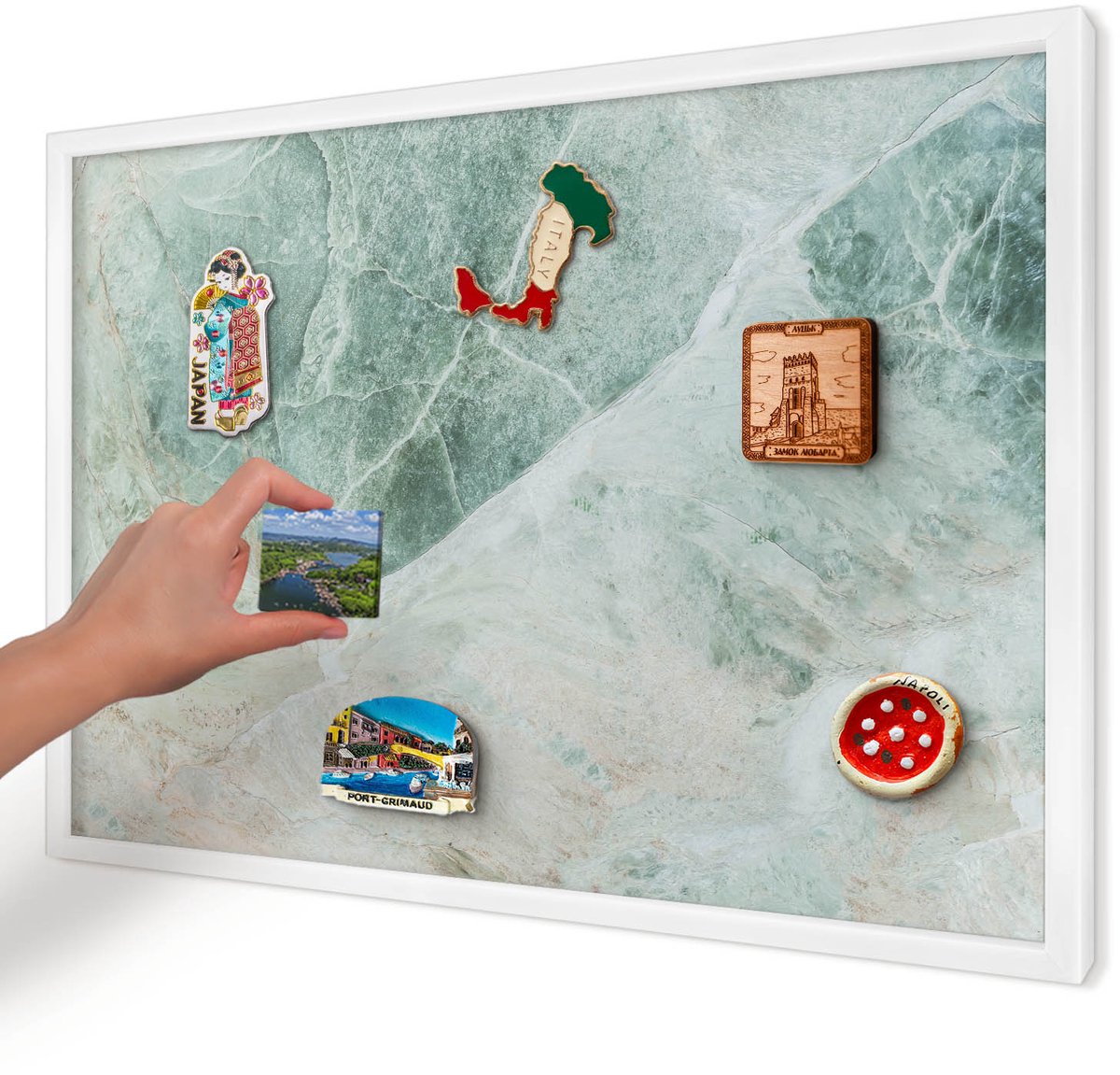Artprintcave Groente Magneetbord mit Witte Lijst - 60x40 cm - Groene Texturen Bord Voor Magneten - Abstract Magneet Bord mit Frame - Texturen