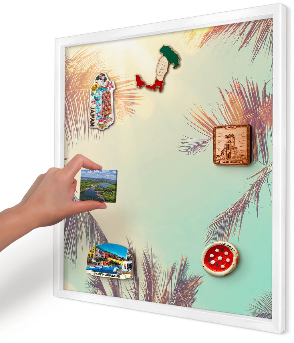 Artprintcave Turkoois Magneetbord mit Witte Lijst - 50x50 cm - Tropisch Paradijs Wandbord Magnetisch - Vintage Magneetbord Voor Keuken - Natuur