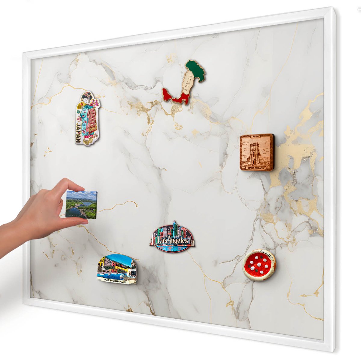 Artprintcave Wit Magneetbord mit Witte Lijst - 80x60 cm - Verfijnde Elegantie Memobord Keuken - Modern Bord Voor Magneten - Texturen