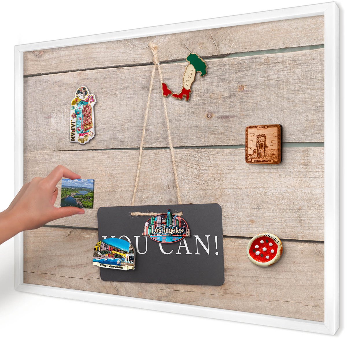 Artprintcave Beige Magneetbord mit Witte Lijst - 70x50 cm - Motivatie Elke Dag Magnetisch Bord Voor Magneten - Rustiek Magneetbord Voor Keuken - Teksten