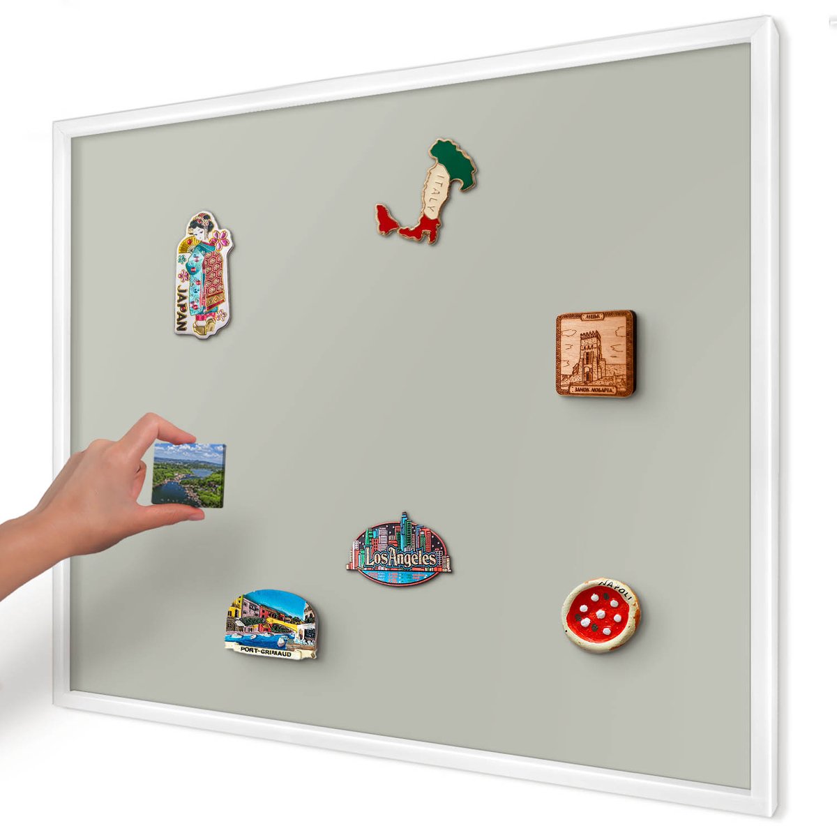 Artprintcave Grijs Magneetbord mit Witte Lijst - 80x60 cm - Warmgrijs Notitiebord - Minimalist Magnetisch Bord Voor Magneten - Achtergronden En Patronen