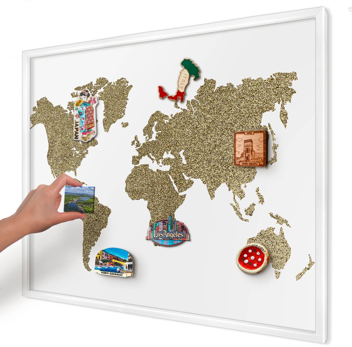 Artprintcave Wit Magneetbord mit Witte Lijst - 80x60 cm - Wereldkaart Wandbord Magnetisch - Modern Magneet Bord mit Frame - Kaarten