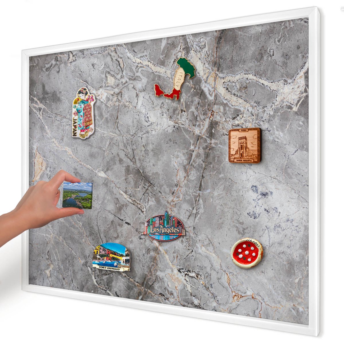 Artprintcave Grijs Magneetbord mit Witte Lijst - 80x60 cm - Marmer Met Patroon Bord Voor Magneten - Klassiek Magneetbord Voor Keuken - Texturen