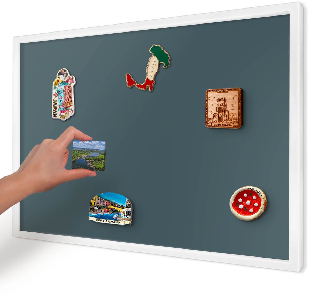 Artprintcave Turkoois Magneetbord mit Witte Lijst - 60x40 cm - Turkoois Magneet Bord mit Frame - Minimalist Notitiebord - Achtergronden En Patronen