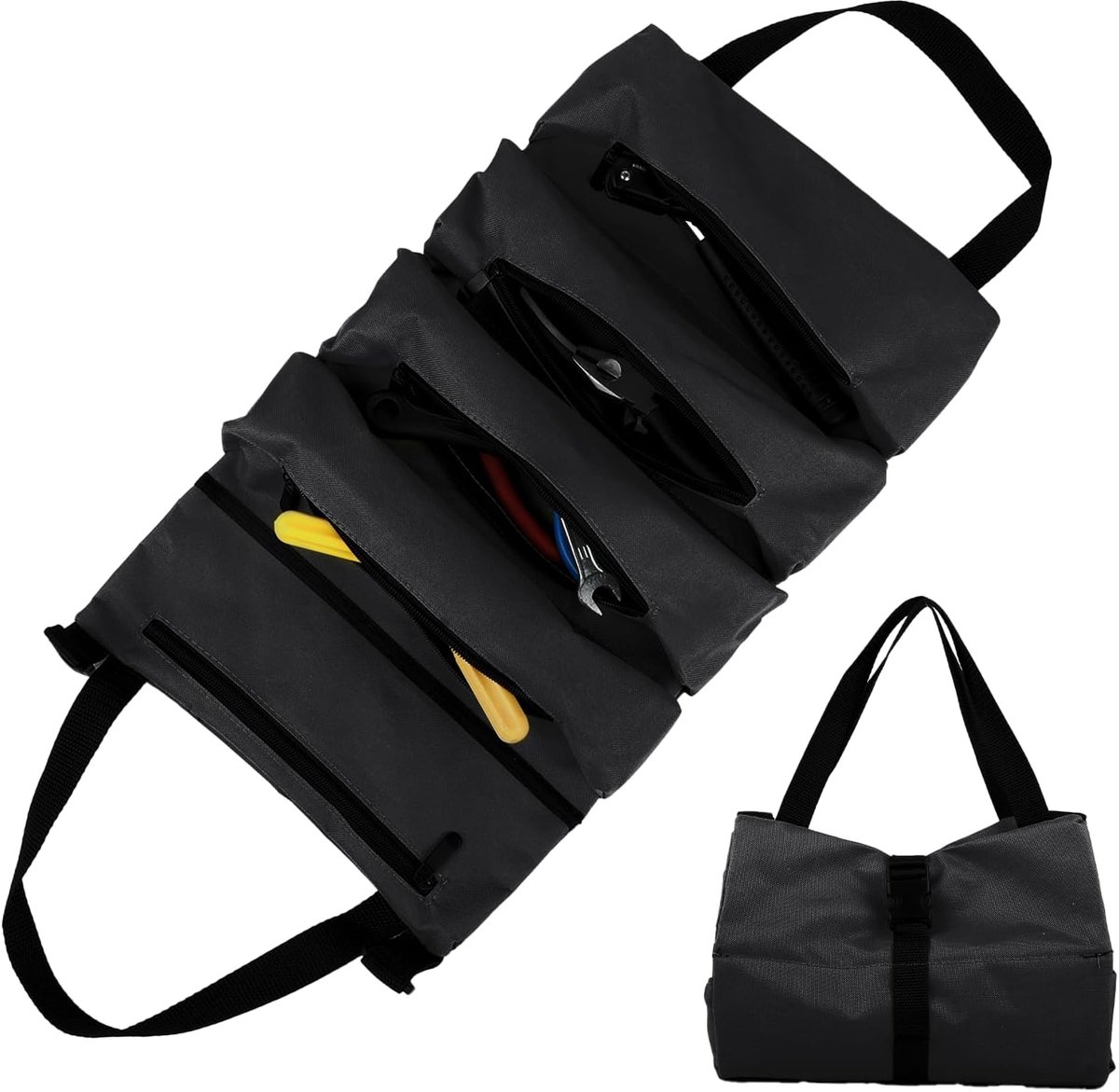 SnelShoppen - Tool Roller Bag | Canvas Gereedschapstas met 5 Ritsvakken | Duurzaam en Scheurvast | Ideaal voor Loodgieters, Ambachtslieden en Elektric