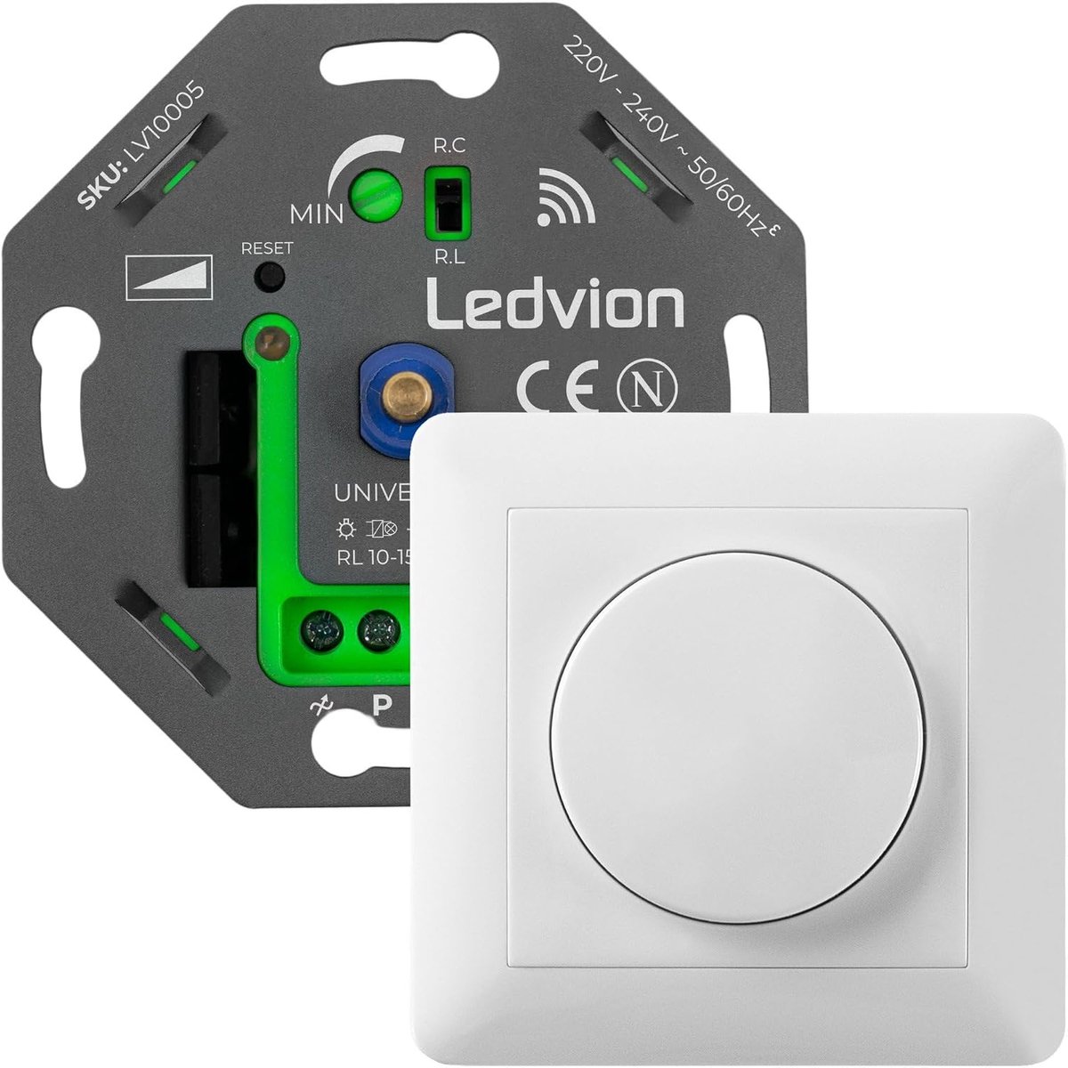 SnelShoppen - Smart LED Dimmer 5–250W, Dimbare LED Lampen, Witte Bedekking, Fase Afsnijding, Inbouw Rotary Schakelaar, Muur Schakelaar, Stille Dimming
