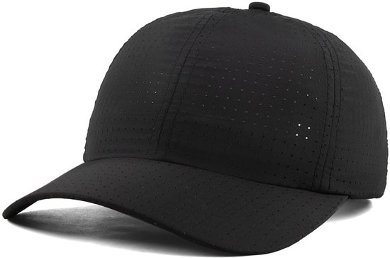 Casquette Hikr noire avec perforations, vue de côté.