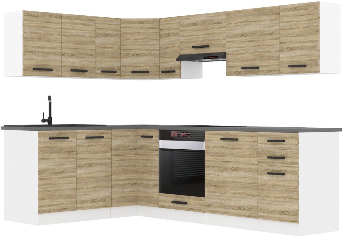 BELINI L-Vorm Keukenblok JANET - Keukenmeubel Set 360 cm Sonoma Eiken zonder Werkbladen - Boven- en Onderkasten