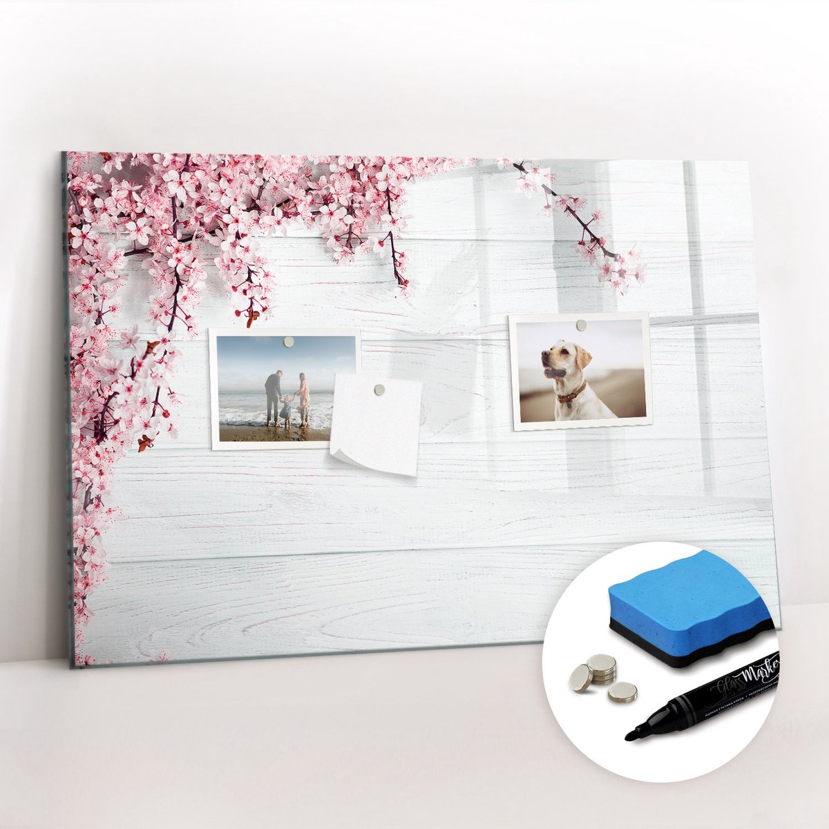 Tulup Whitebord - Lentebloemen - 60 x 40 cm - Veelkleurig Magnet Board - Gratis 5 Sterke Magneten + Whiteboard Marker & Wisser - Scandinavisch Design Bord - Magneetbord Keuken - Planning Muur