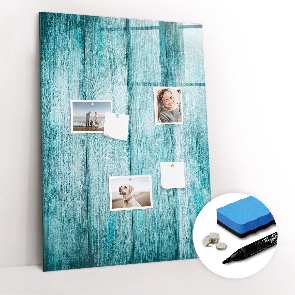 Tulup Whitebord - Blauw hout - 70 x 100 cm - Blauw Magneetbord Keuken - Gratis 5 Sterke Magneten + Whiteboard Marker & Wisser - Scandinavisch Design Bord - Magneetbord Design - Organiseer Je Bureau