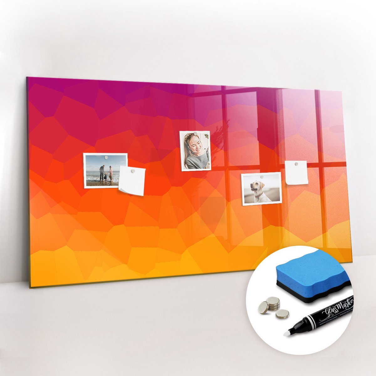 Tulup Whitebord - Zonsopgang - 120 x 60 cm - Veelkleurig Magnetisch Wandbord - Gratis 5 Sterke Magneten + Whiteboard Marker & Wisser - Wanddecoratie Kantoor - Magneetbord Keuken - Productiviteit Tools