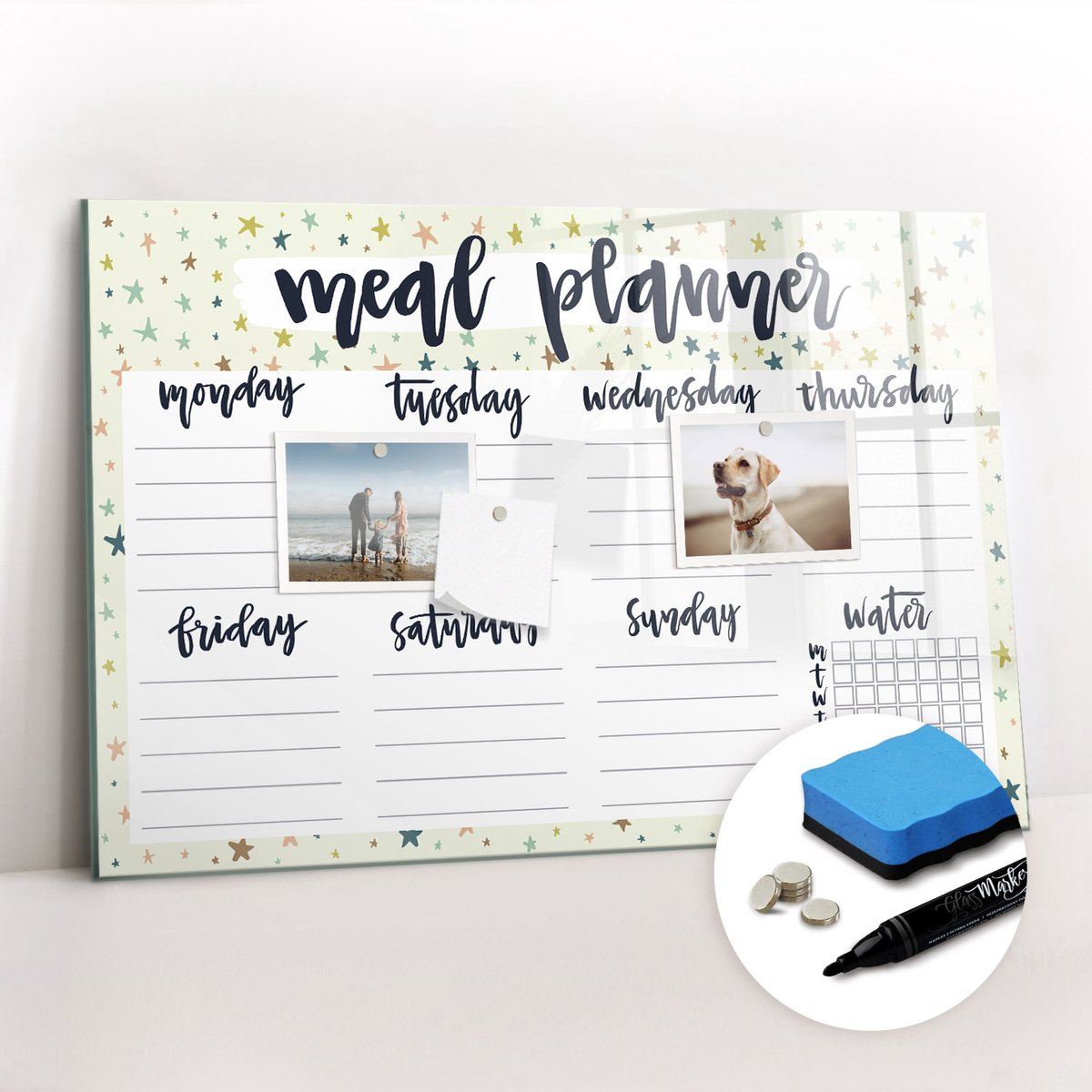 Tulup Whitebord - Sterrenmenu - 60 x 40 cm - Veelkleurig Magneetbord Muur - Gratis 5 Sterke Magneten + Whiteboard Marker & Wisser - Moderne Wanddecoratie - Magnetisch Memobord - Planning Muur