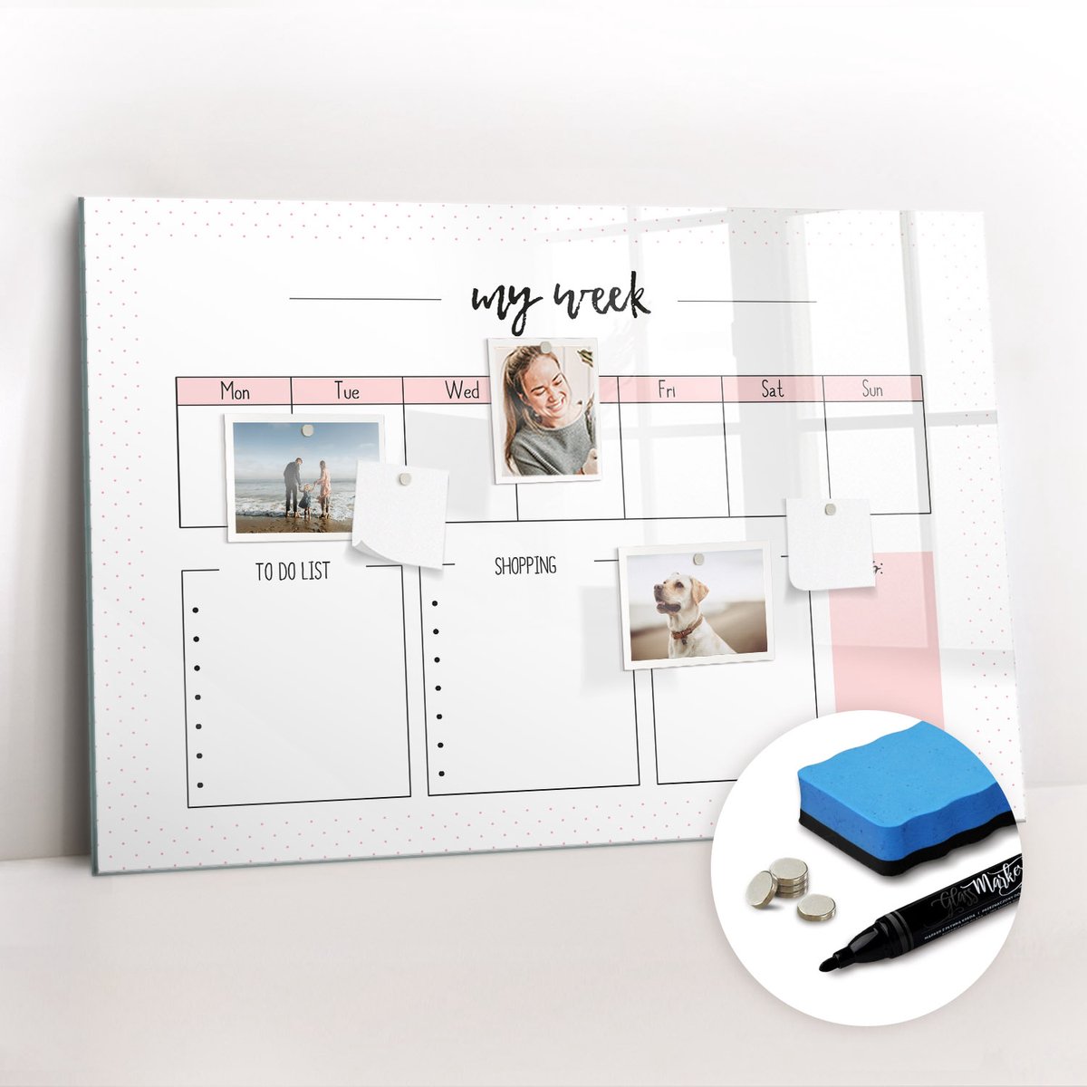 Tulup Whitebord - Mijn weekplanner - 90 x 60 cm - Wit Magnetisch Bord - Gratis 5 Sterke Magneten + Whiteboard Marker & Wisser - Industrieel Wandbord - Magnet Board - Ideeënbord Thuiswerkplek