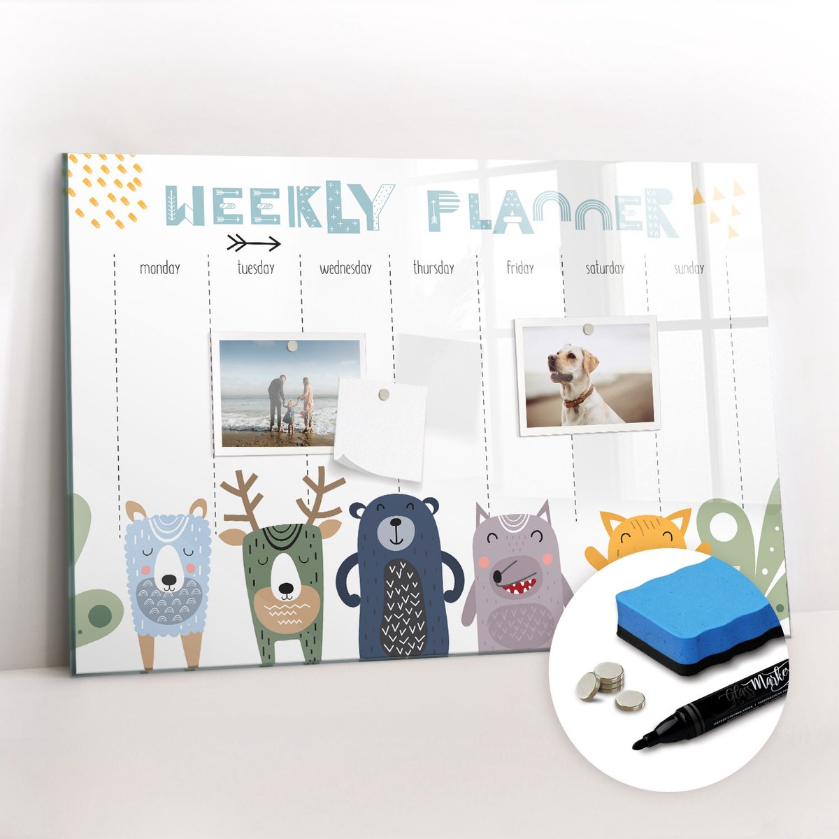 Tulup Whitebord - Weekplanner voor kinderen - 60 x 40 cm - Veelkleurig Magnetisch Wandbord - Gratis 5 Sterke Magneten + Whiteboard Marker & Wisser - Design Memobord - Magneetbord Design - Inspiratiebord Kantoor