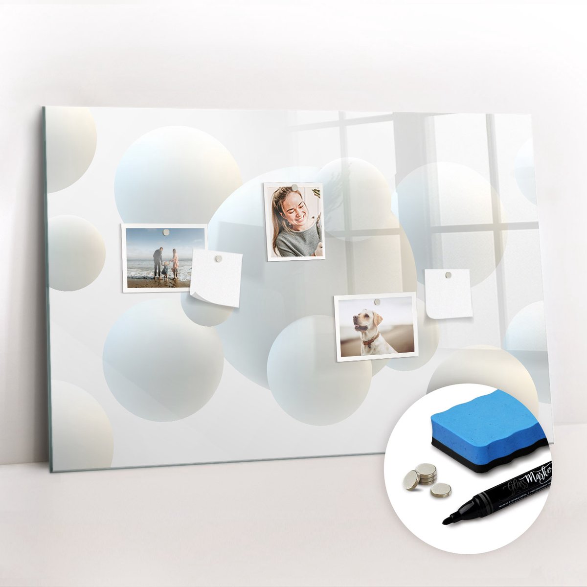 Tulup Whitebord - Abstracte ballen - 90 x 60 cm - Wit Magnetisch Wandbord - Gratis 5 Sterke Magneten + Whiteboard Marker & Wisser - Minimalistisch Prikbord - Magnetic Board - Notitiebord Werkplek