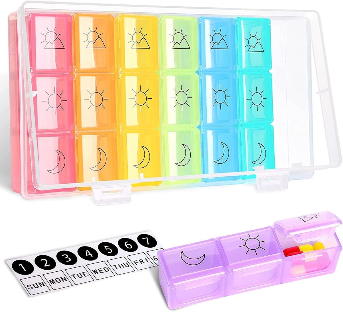 7 Dagen Pillendoos Organizer, 3x Per Dag, Weekdoos met 21 Grote Compartimenten voor Ochtend, Middag en Avondgebruik