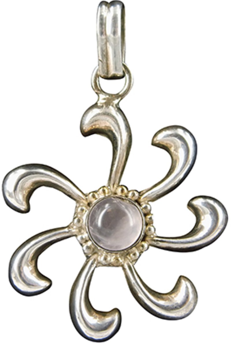 Zilveren hanger zon 7 stralen Rozenkwarts