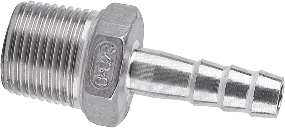 SnelShoppen - Slangkoppeling, Roestvrij Staal SS304, Mannelijk Draad, Barb Slang Tule Connector 55° BSPT 1/8"~3/4" (3/8'' * 8mm) - Hoogwaardige Slangv
