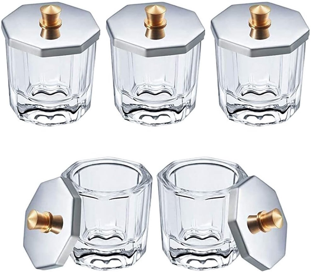 Nail Art Glazen Kristal Bekers - 5 Stuks met Deksel - Transparant en Duurzaam - Perfect voor Nagelsalon - ShopVlot