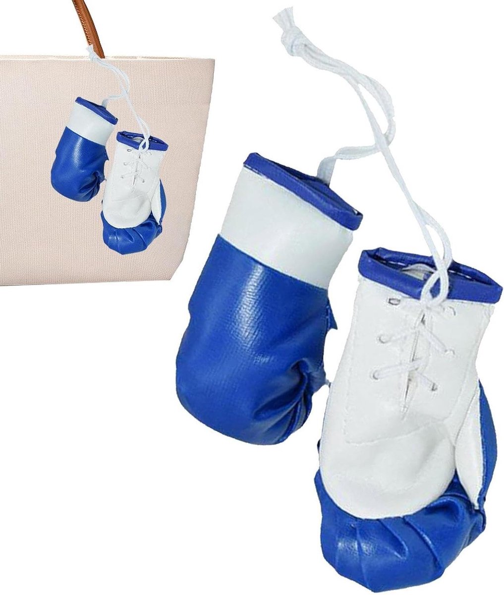 Mini Bokshandschoenen - Miniatuur Handschoenen Sleutelhanger - Auto Decoratie - Realistisch Ontwerp - 10x6cm - Blauw en Wit