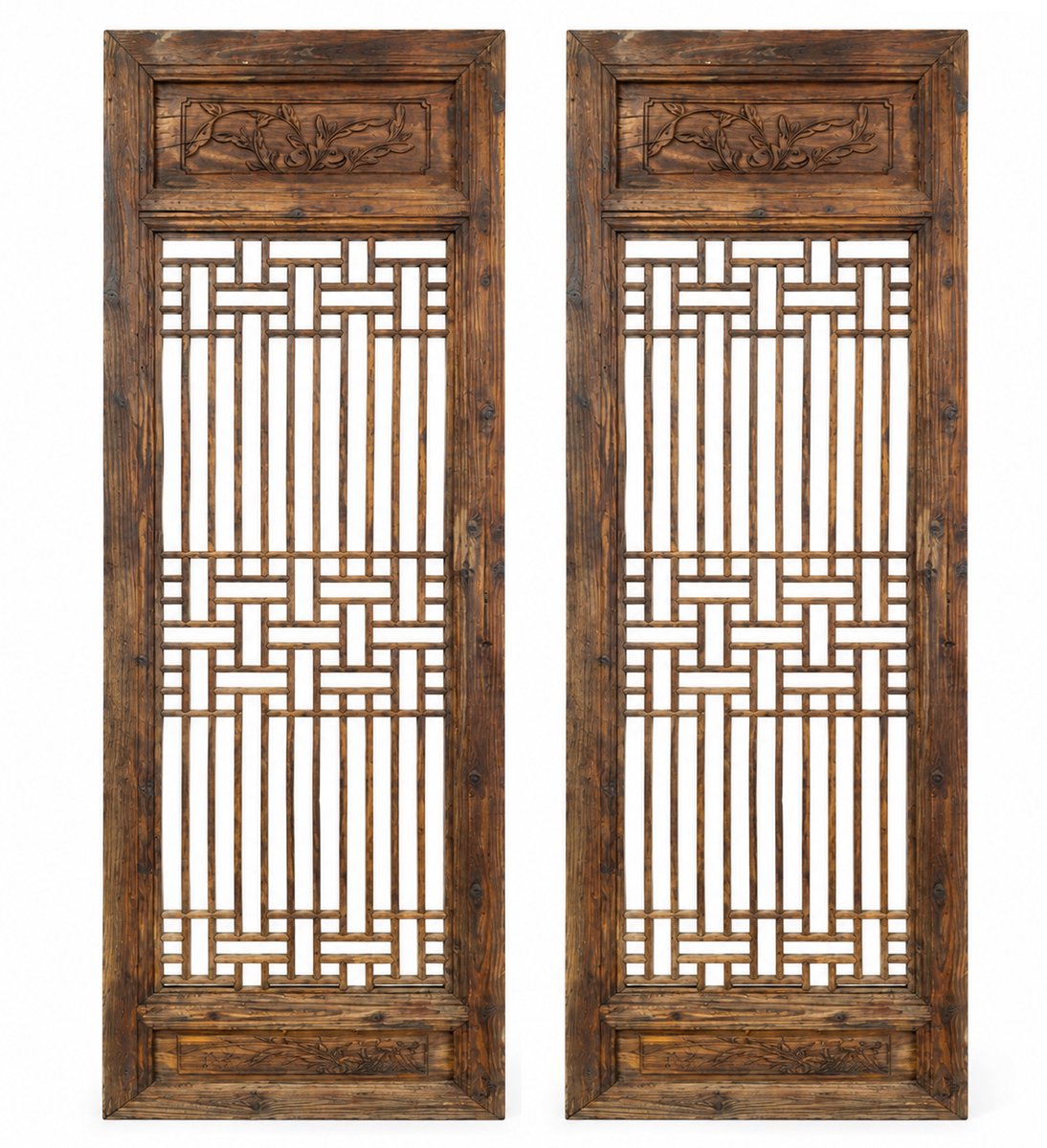 Fine Asianliving Antieke Chinese Wand Panelen Hout Handgesneden Set/2 B53xD5xH184cm