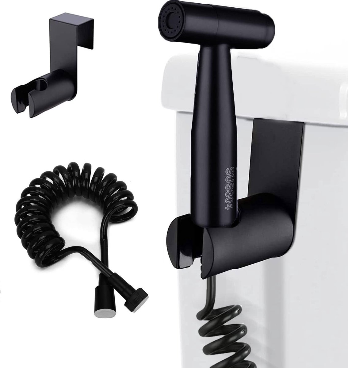 SnelShoppen - Bidet Handdouche Set RVS Handheld Bidet Sprayer voor Toilet Zwart met 3,1m Slang en Verstelbare Lengte