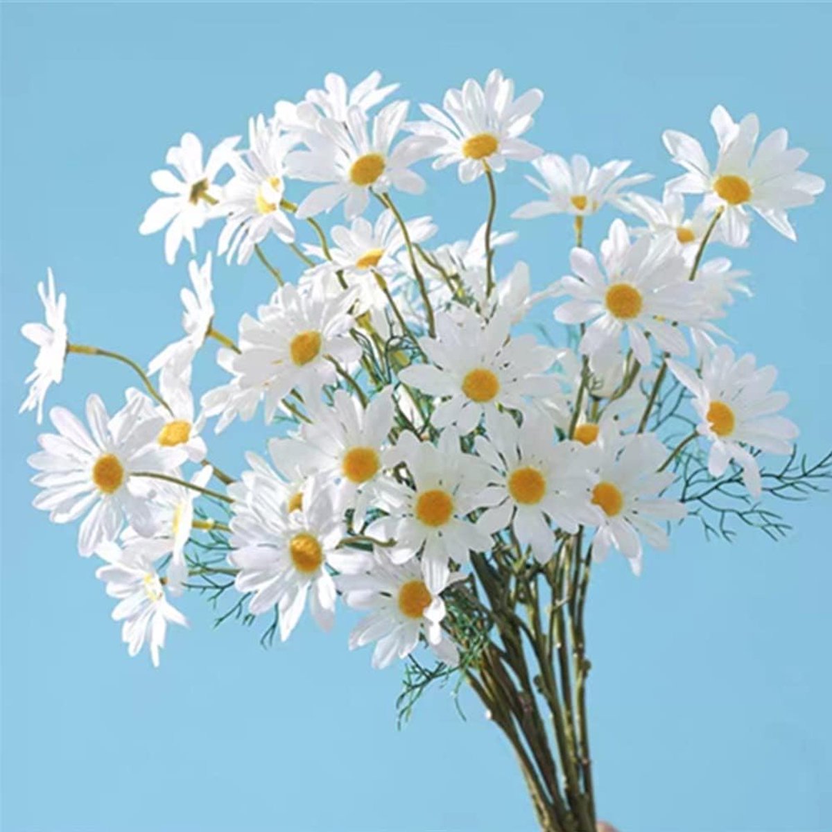 SnelShoppen - 12 Bundels Kunstbloemen Kunstzijde Margrieten UV Bestendige Nepbloemen met Stelen Groene Struiken Plantenarrangementen voor Huis Tuin De