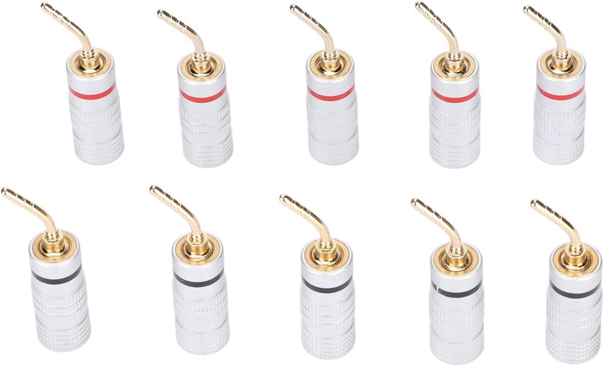 SnelShoppen - 10 stuks Banana Plugs Luidsprekerkabel Connectoren, 24K Vergulde Pin Plugs, Geschikt voor 10AWG tot 20AWG Luidsprekerkabel, Kleurcode Ro