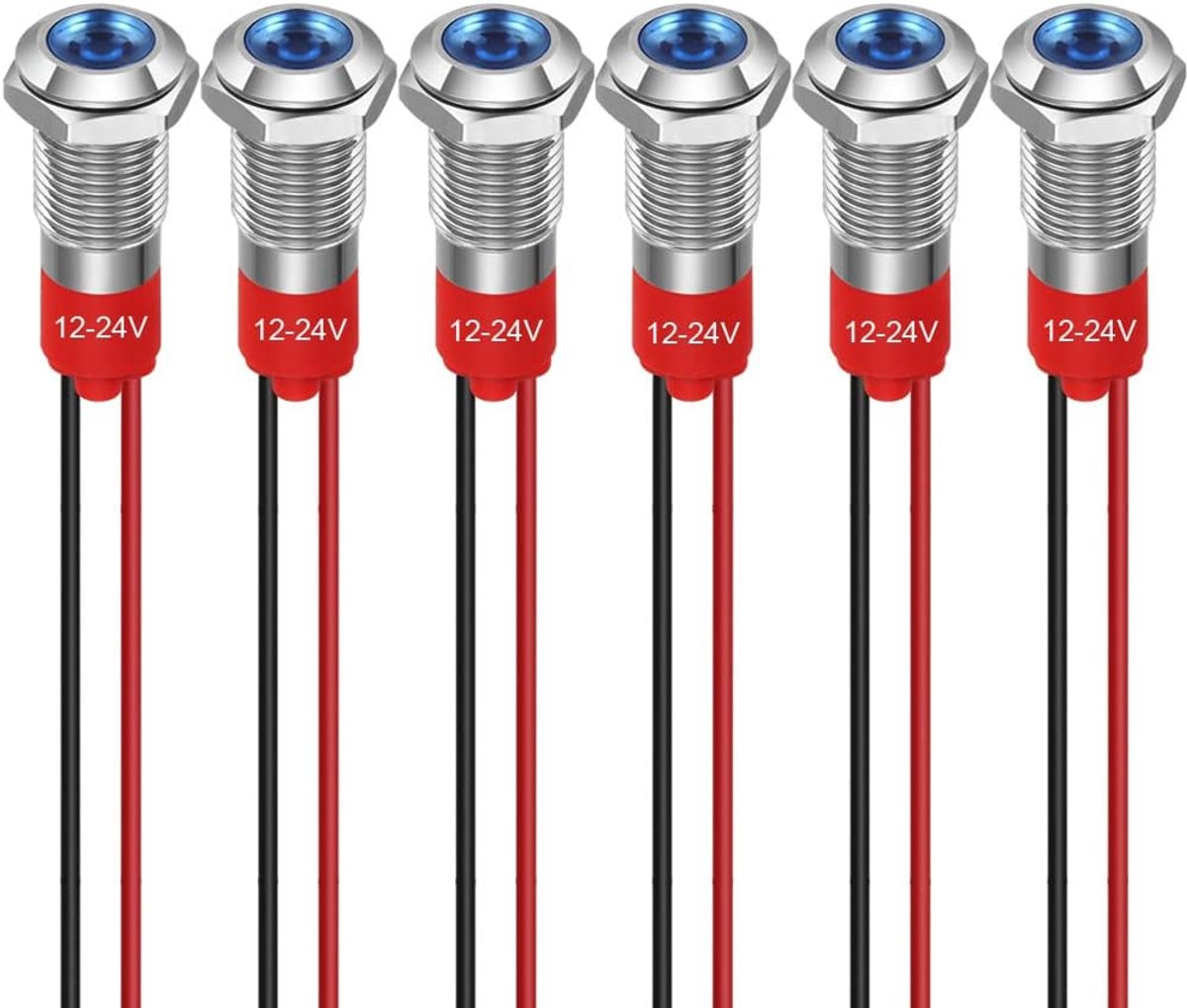 GUUZI 8mm LED Indicator Light 12-24V Waterproof Signal Light Metal Panel LED Indicator Light Panel Mount Flat Head - ShopVlot