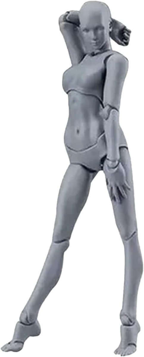 SnelShoppen - Poseerbare Mannequin, Actiefiguur Lichaam Aanpasbare Houdingen Tekenmodel voor Schetsen, Teken en Schilderen, Grijs, Duurzaam Materiaal