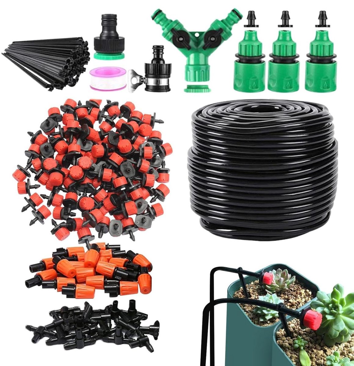 Druppelslang Irrigatiesysteem - Automatische Bewatering - Planten Water Geven - Watersparend Ontwerp - 50 Meter - Zwart