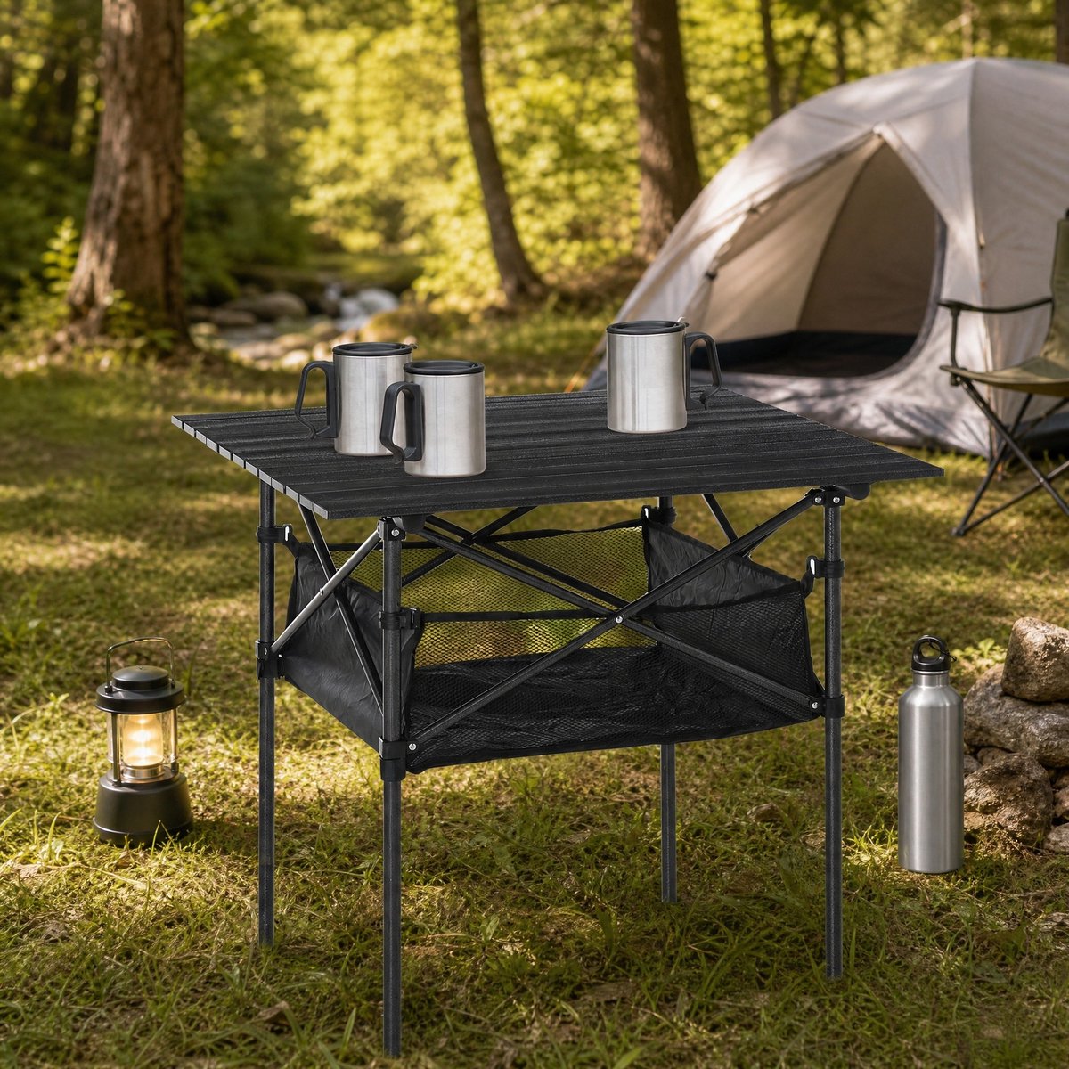 COVREO Campingtafel 70 x 70 x 69 cm grijs, aluminium met opbergtas