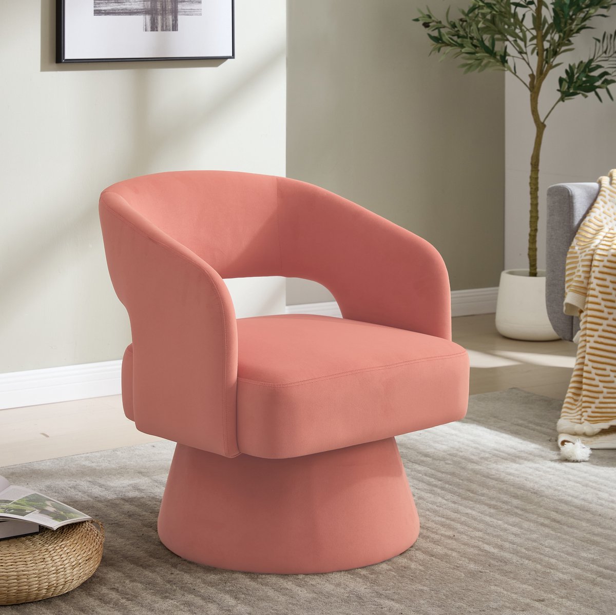 MODENUIT Fauteuil 68 x 66 x 75 cm - Draaibaar met Open Rug - Voor Woonkamer en Slaapkamer - Velvet Roze