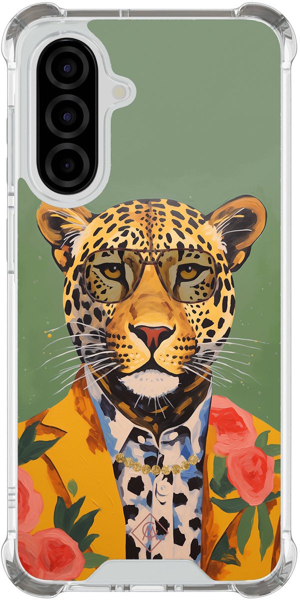 Casimoda® hoesje - Geschikt voor Samsung Galaxy A37 - Luipaard Hipster - Shockproof case - Extra sterk - TPU/polycarbonaat - Groen, Transparant