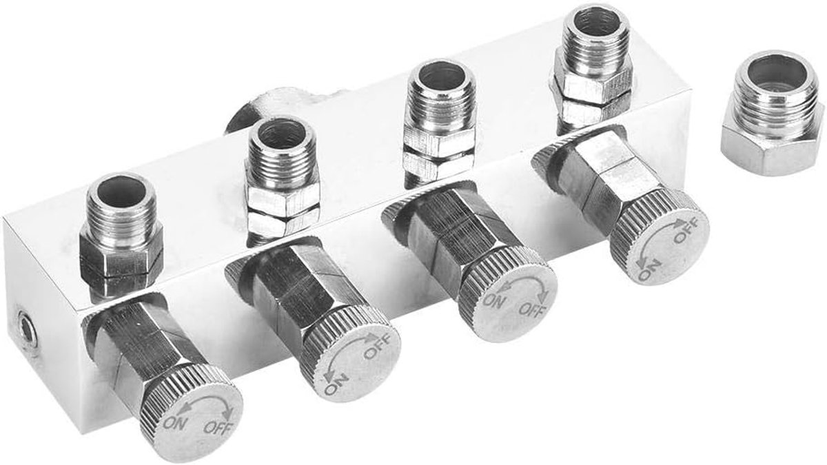 SnelShoppen - Aluminium Lucht Slangverdeler, 4/6-Weg Verstelbare Dosering Verdeler met Airbrush Adapter voor Accessoires, Luchtstroom Regelaars, 1/8 D