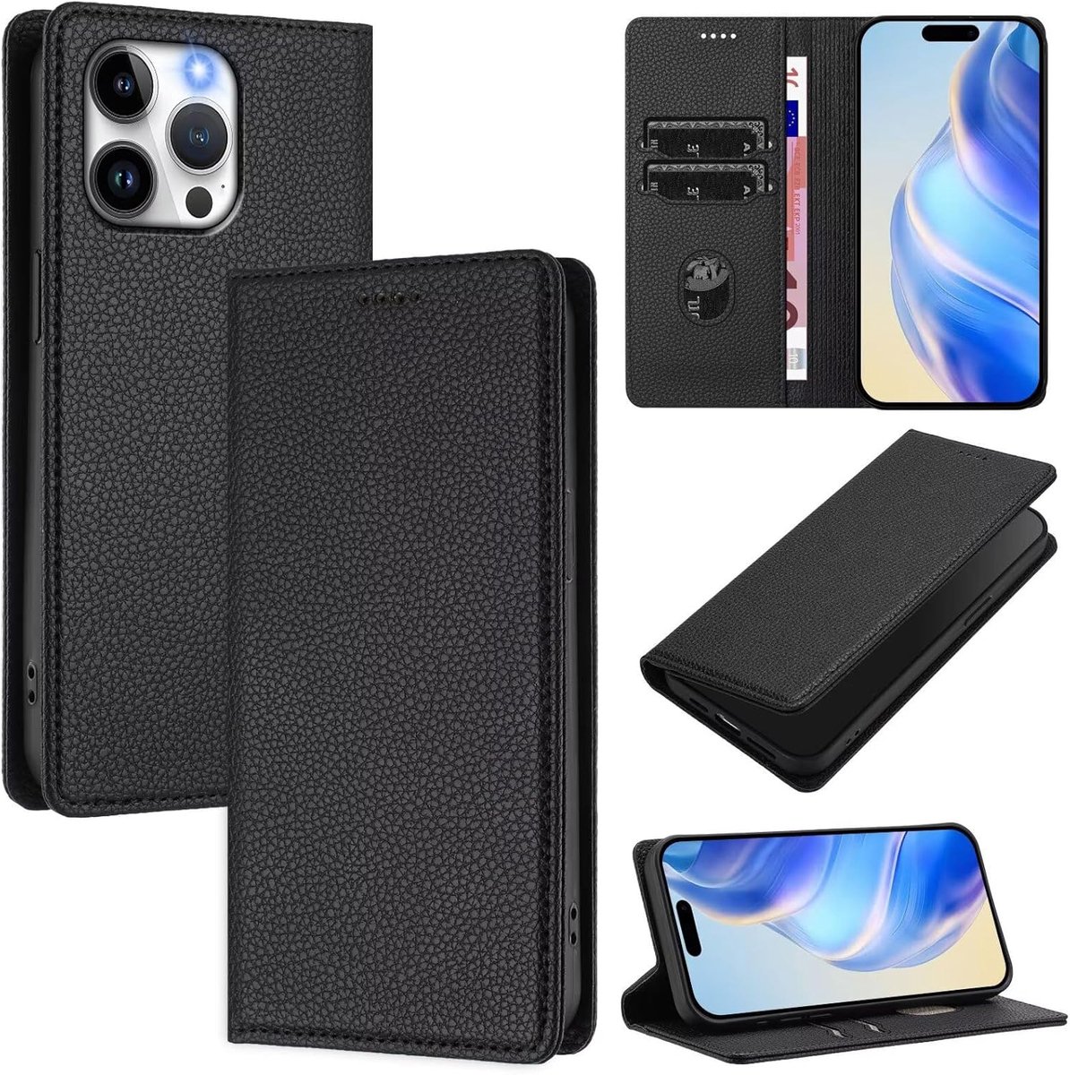 Hoes voor mobiele telefoon voor Xiaomi 13T 5G/13T Pro 5G, lederen telefoonhoes met kaartenvak, premium kwaliteit lederen telefoonhoes met RFID-technologie, klapstandaard, geld en kaartvakken,