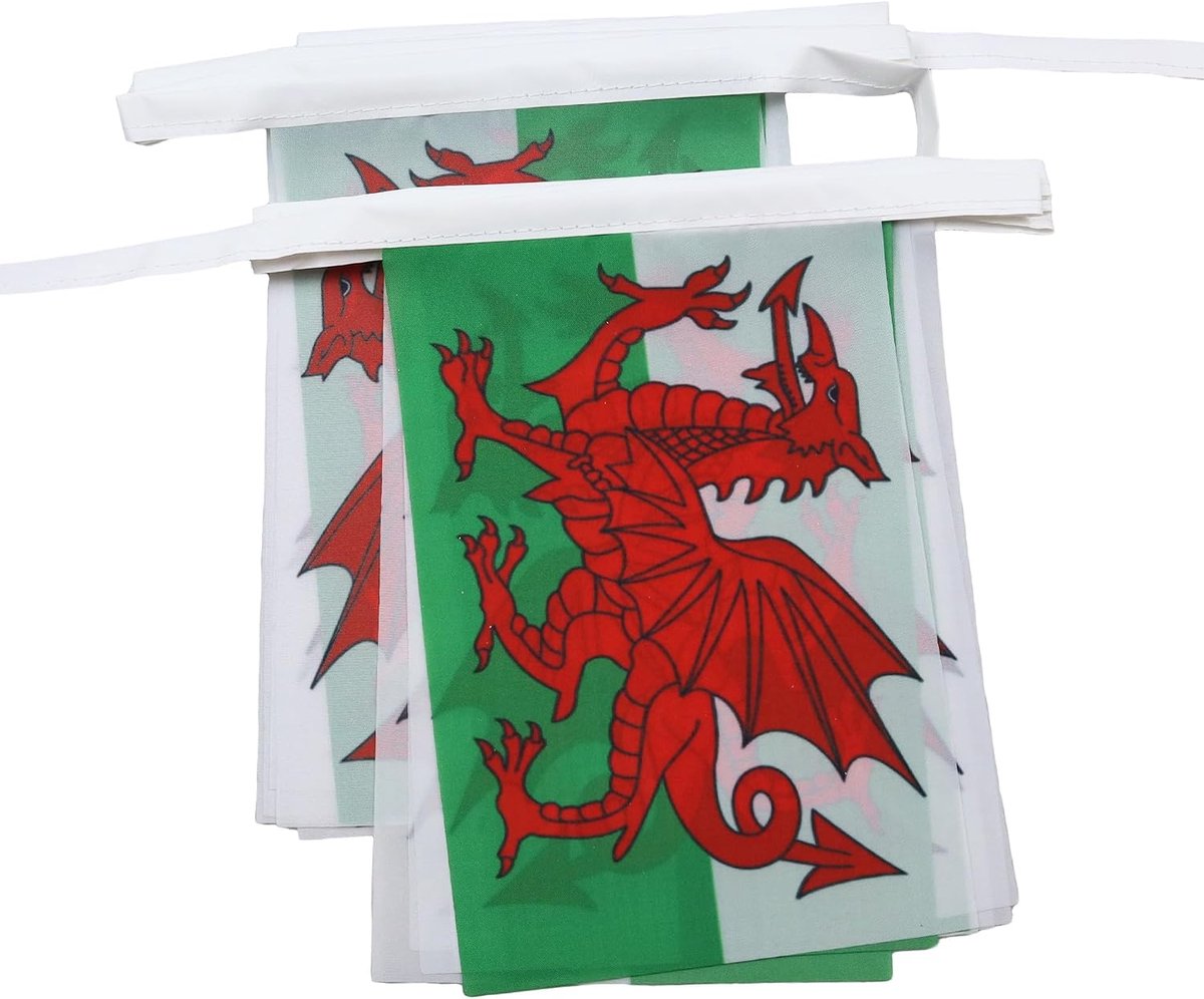 Vlaggen Licht Polyester 21x15 cm | Binnen en buiten Welsh vlaggenlijn vlaggen op verstevigde band gestikt