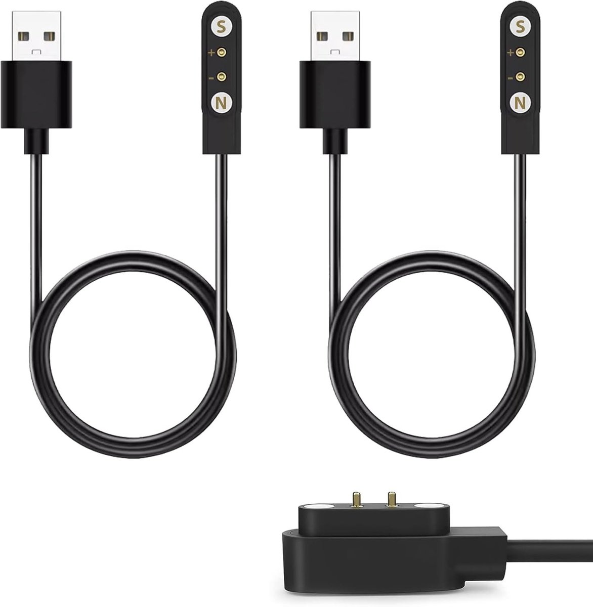 Oplaadkabel voor Smartwatch - 2 Stuks Magnetische 2-Pin 4 mm Geschikt voor Diverse Modellen - 60 cm USB Oplaadkabel voor Efficiënt Opladen van Smartwatches