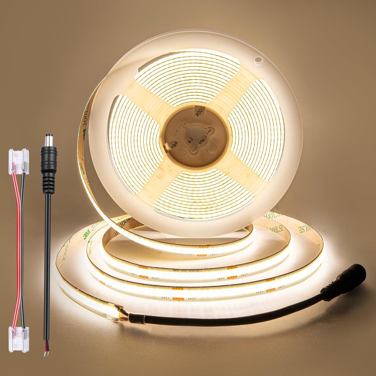 24V COB LED-strip, 8 mm Breed, CRI 92, 9w/m, 90 lm/w, 320 LED's/m, Inkortbaar, Flexibele LED-strip voor Onderkastverlichting, Achtergrondverlichting (zonder voeding), 5m, Natuurlijk wit, 4000K