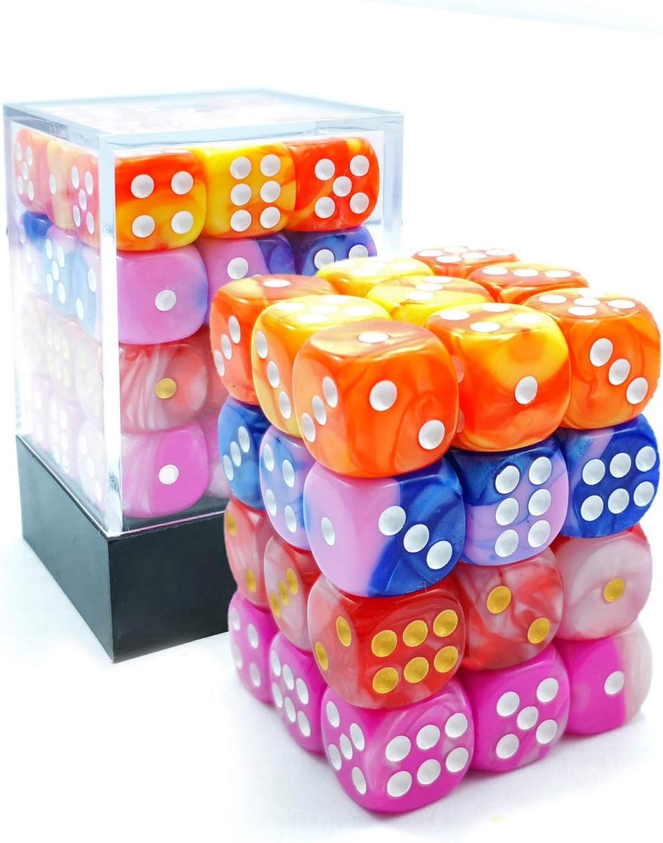 12mm 6 Sided Dice 36 in Cube, 12mm Six Sided Die (36) Block of Dice, Gemini Effect in All Assorted Flower Colors